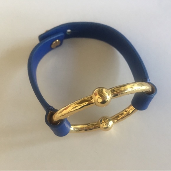 Ralph Lauren Gold Blue Leather Bracelet NEW - Picture 3 of 8